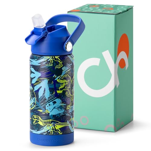 Image of Choco Mocha Kids Dinosaur Water Bottle For School, Kids Insulated Water Bottle Stainless Steel for Boys, 14Oz Blue Dinosaur