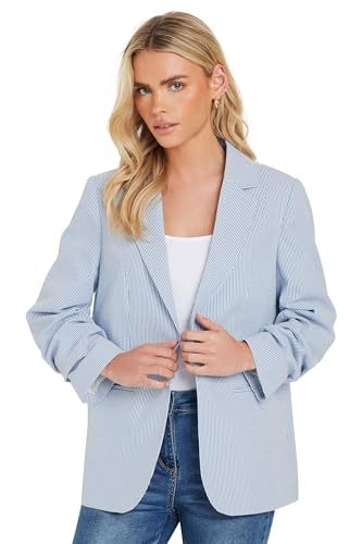 M&Co Petites Petite Women's Stripe Seersucker Blazer Blue