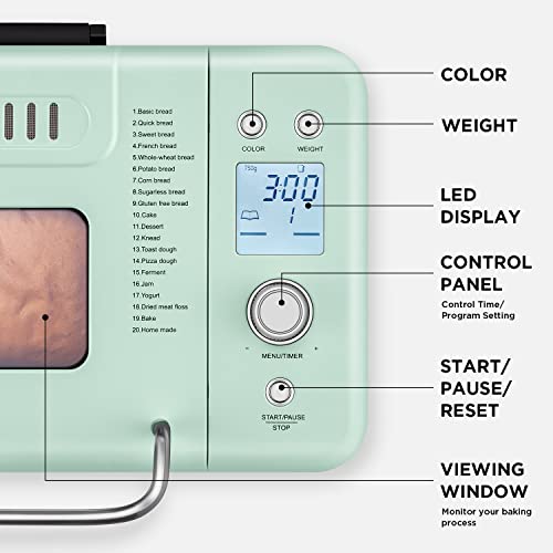 Neretva Bread Maker Machine, 20-In-1 2Lb Automatic Breadmaker With Gluten Free Pizza Sourdough Setting, Digital, Programmable, 1 Hour Keep Warm, 2 Loaf Sizes, 3 Crust Colors - Receipe Booked Included #TOP1