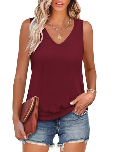 Image of ANRABESS Women Tank Tops Summer V Neck Sleeveless Casual Loose Fit Cute Cami Basic T Shirts Solid Tees 2026 Trendy Outfits