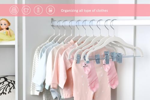 Miniatura 2 de Mangotree Perchas Para Faldas De Niños, Paquete De 28 Perchas De Terciopelo Para Bebé Con Clips Móviles Para Pantalones, Abrigos, Antideslizantes, 30 Cm De Largo, Ahorro De Espacio Para Ropa Infantil