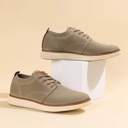 Bruno Marc Men's KnitFlex Breeze Mesh Sneakers Oxfords Lace-Up Lightweight Casual Walking Shoes,Size 13,Khaki,GRAND-01