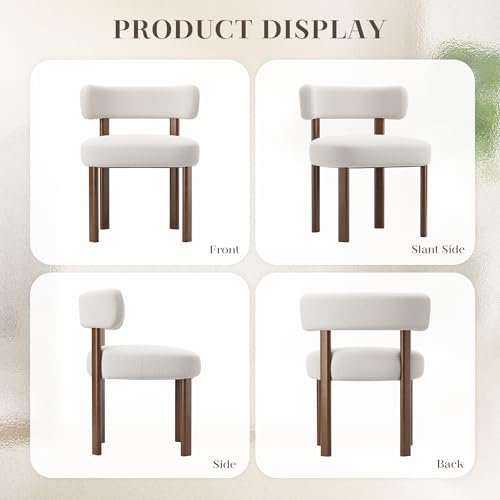 smartue Wooden Dining Chairs Set of 6, Upholstered Kitchen Chairs with Solid Wood Legs, Mid Century Dining Room Chair with Ergonomic Curved Backrest for Kitchen Dining Vanity, Beige by smartue - Used condition - Image 8
