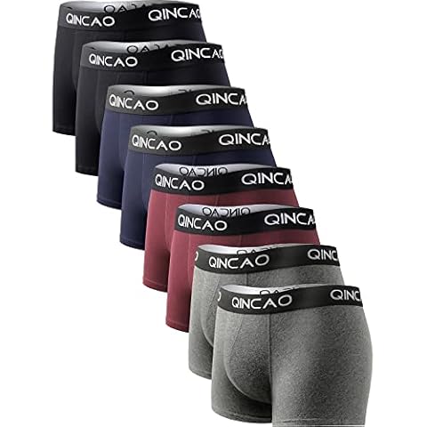QINCAO Mens Boxer Shorts Multipack (Pack of 8) Underwear for Man Cotton Stretchy Trunks - (2 Black, 2 Dark Grey, 2 Burgundy, 2 Navy Blue) L Cover