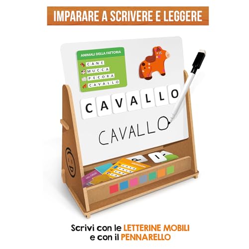 Headu - Lavagna Didattica Magnetica E In Legno - Ricco Kit Educativo Per Imparare A Leggere, Scrivere E Contare Con Il Metodo Montessori, Giochi Educativi 3 4 5 6 Anni, Lavagnetta In Legno Magnetica - 5