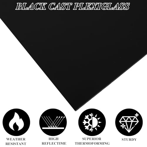 Image of 4 Pack 8 x 12 Inch Black Acrylic Sheet - 1 /4 inch Thick (6mm) Black Plexiglass Sheets, Cast Acrylic Sheet with Protective Paper for DIY Display, Craft, Sign, Painting, Laser Cutting