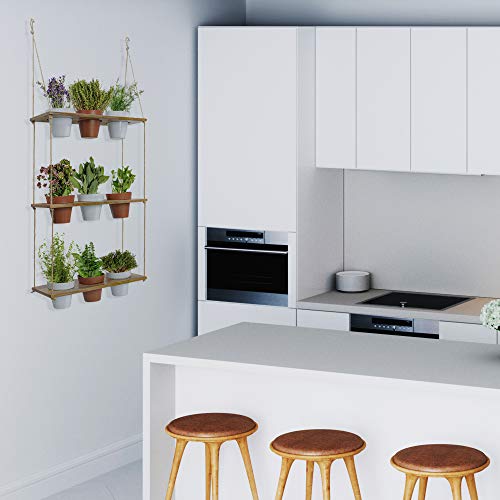 Kimisty Wall Hanging Herb Planters, 3 Tiered Vertical Planter Shelf With Metal Pot Set, Indoor Garden, Wood Herb Garden For Kitchen, Vertical Hanging Planters Wall Hanging - Terracotta & White Pots #TOP6