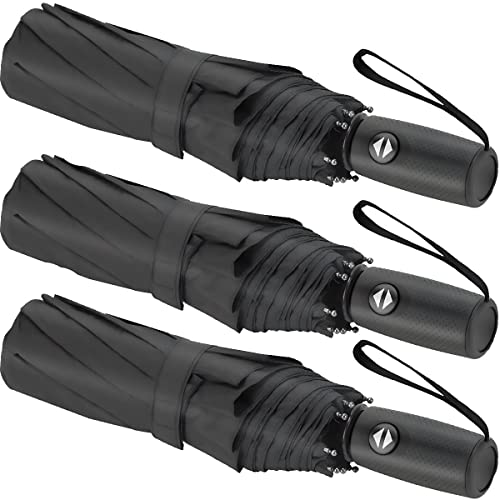 Image of Liberty Imports 3 Pack Windproof Travel Rain Umbrellas - Compact, Light, Automatic, Strong and Portable - for Men and Women