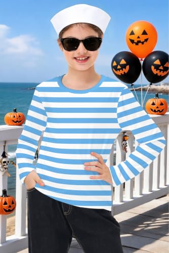 Image of Remimi Kids Striped Shirts Long Sleeve Boys Girls Crew Neck Holiday Tshirts 3-14 Years