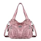 Purses and Handbags Women Fashion Tote Bag Shoulder Bags Top Handle Satchel Purses Washed Synthetic Leather Handbag Retro Pink 13.8 * 4.7 * 11.8 inches