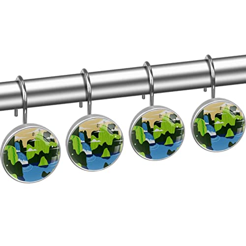 Crochets rideau de douche inox lot de 12 décor cascade verte