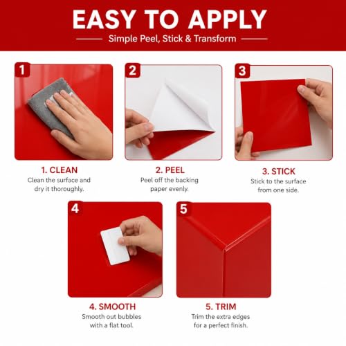 Image of Vinyl Contact Paper Decorative for Cabinets Countertops Kitchen Shelves Liner Self Adhesive Film Peel and Stick Waterproof Removable Wallpaper (Inches 24 x 96, Red Glossy)
