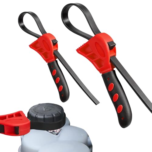 Surosha 2PCS Strap Wrench Plumbing, Oil Filter Wrench, 24 Inch & 19.8 Inch Adjustable Oil Filter Strap Wrenches with Reinforced Belt, Car Accessories Jar Opener Set for Plumbing Sink Faucet (Red)