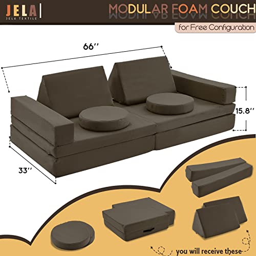 Jela Kids Couch Extended Size 10Pcs With Futons, Floor Couch Floor Sofa Modular Furniture For Kids And Adults, Modular Foam Play Couch, Modular Sectional Sofa Charcoal #TOP2