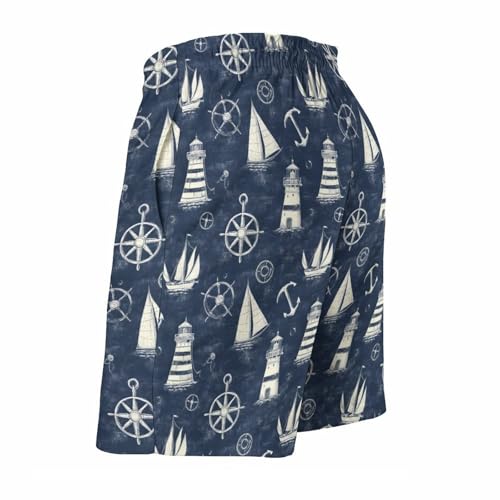 Hawaiian Shorts for Men - Nautical Sailor Pattern Print Quick Dry Mens Swim Trunks Bathing Suits with Mesh Lining4
