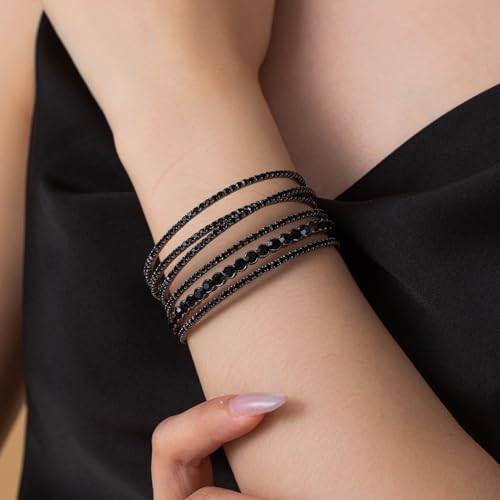 Black Rhinestone Cuff Bracelets for Women Halloween Decor Dainty MultiLayer Stackable Bracelets 1920s Vintage Crystal Stretch Bracelet2