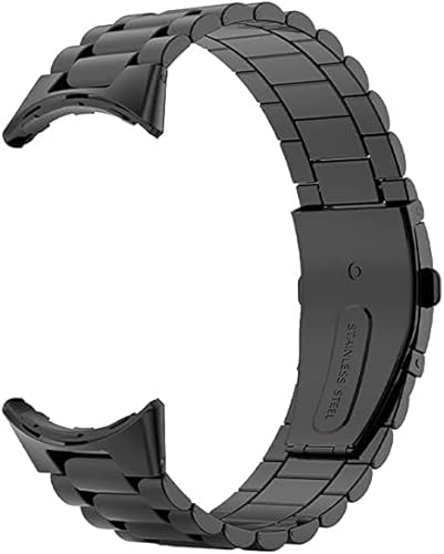 Hikaka Kompatibel mit Google Pixel Watchaktivität Solid Edelstahl Armband, Metal Watch Link Band Ersatz Business Armband (Schwarz) Cover