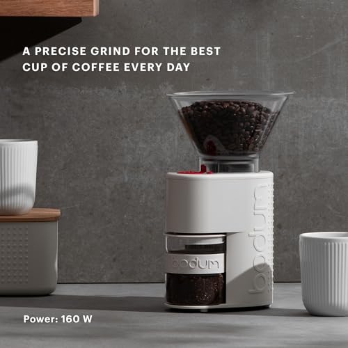 Bodum Bistro Electric Conical Burr Coffee Grinder, Preset Timer, 12 Grind Settings, White by Bodum - Image 3