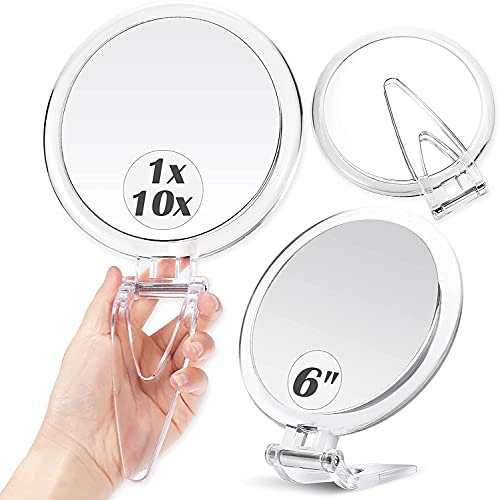 B Beauty Planet Miroir à Main grossissant 1 x 10 x avec poignée, Miroir de Voyage Pliable Double Face, 15,2 cm, Transparent Cover
