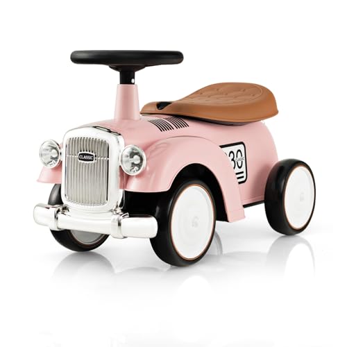 DREAMADE Porteur Enfants 18-36 Mois, Voiture à Pousser Rétro avec Espace de Rangement, Roues EVA, Autocollants DIY, Klaxon, Voiture pour Garçons et Filles...