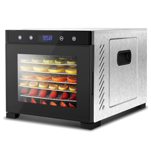 Image of NutriChef Countertop Electric Food Dehydrator Machine | Dehydrate Beef Jerky, Meat & Dog Treats | 6 Shelf Extra Large Capacity - Stainless Steel Trays | 600-Watts, Digital Timer & Temperature Control