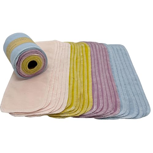 BEECO GIF2U Wiederverwendbare Toilettenpapierhandtücher, Rolle mit 24 Stück, waschbar, saugfähig, reißfest, Bidet-Handtücher, Baumwolltuch, kein Abfall, Reinigungszubehör für Badezimmer (einfarbig, 4