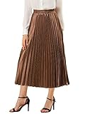 Allegra K Women Pleated Skirt Midi Length Elastic High Waisted A Line Metallic Shirring Party Skirts Small Brown