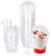 CoKeeSun 60 Verrines Dessert Carrées 200 Ml + Cuillères – Plastique Cristal Réutilisable, Idéal Puddings, Mousses, Anniversaires