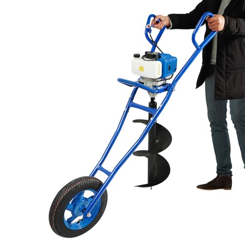 BJTDLLX Triva a benzina 52 CC a 2 tempi, trapano da giardino, 1,46 kw a benzina, carriola, trapano a terra con carrello a mano, trapano da 30 cm (blu)