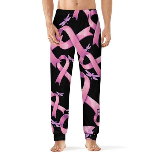 Breast Cancer Awareness Ribbon Dragonfly Men's Pajamas Pants Lightweight Sleep Lounge Pant Pjs Bottoms Casual Sleepwear