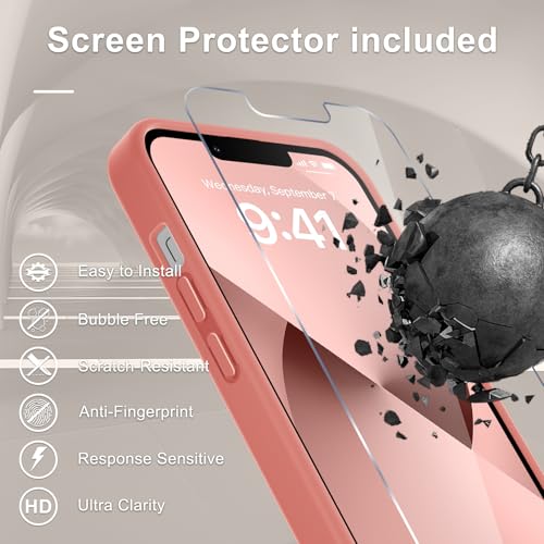 Image of YENAPOON for iPhone 13 Pro Max Case, Matte Magnetic Phone Cover [with 1 Screen Protector] [Support for MagSafe] [Shockproof Military Grade Protection] Translucent Frosted Back, Pink