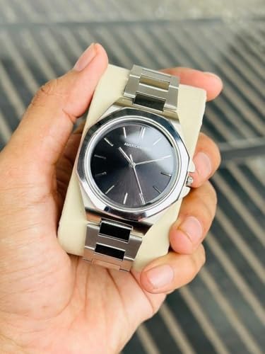 Image of AMERICANVIBER Dual Tone Stainless Steel Strap Men's Wrist Watches Classic Minimalist Bar Scale Dial Analog Wrist Watch for Men