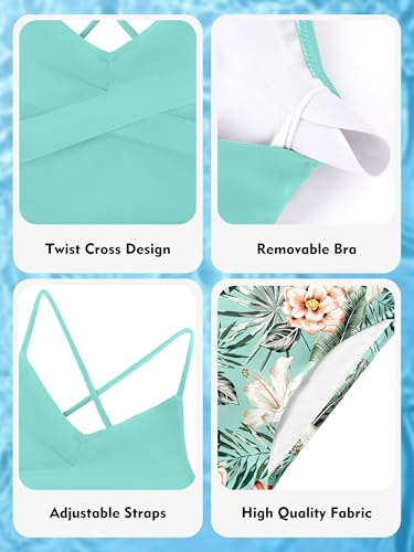Image of Girls Swimsuit Tankini Criss Cross Ruched 2 Piece Bathing Suit Printed Girl Swimwear for Teens 9-16Y