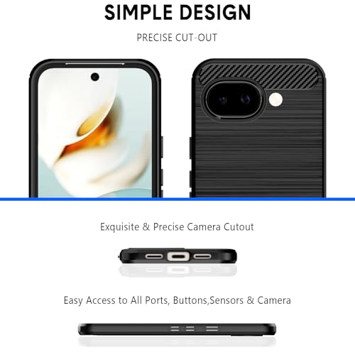 Natbok Funda para Google Pixel 10a 5G, con 2 Piezas Cristal Templado, TPU Suave + Fibra de Carbono Flexible Carcasa, Anti-Raspaduras, Antideslizante Funda para Pixel 10a, Negro - imagen 7