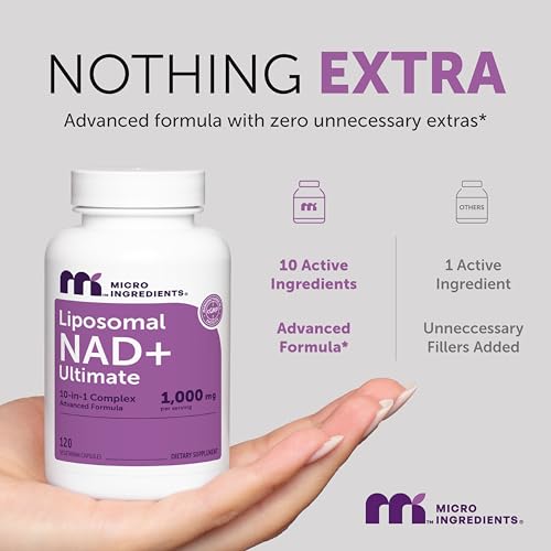 Image of Micro Ingredients Liposomal NAD+ Ultimate Complex 1,000mg | 120 Veggie Capsules | NMN Pathway Formula | 10-in-1 with Resveratrol, Glutathione, & Astaxanthin | NAD Supplement for Women & Men