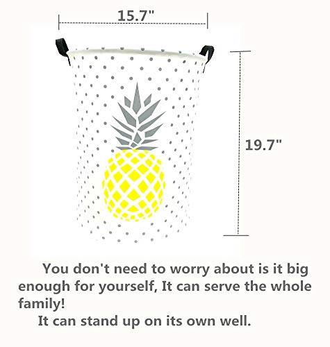TIBAOLOVER 19.7" Large Sized Waterproof Foldable Laundry Hamper Bucket,Basket for Toys,Kids Room,Storage Bin,Nursery Storage,Canvas Storage Basket Stylish Cart (Yellow Marble Pineapples) - Thumbnail 2
