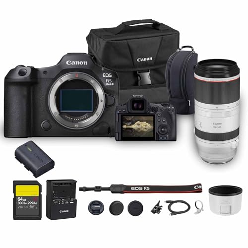 Canon EOS R5 Mark II Mirrorless Camera | 45MP Full Frame Sensor 8K Video Recording | Advanced IBIS Autofocus for Professional Creators (6536C002) + Canon RF 100-500mm Lens + 64GB Card + Canon Bag