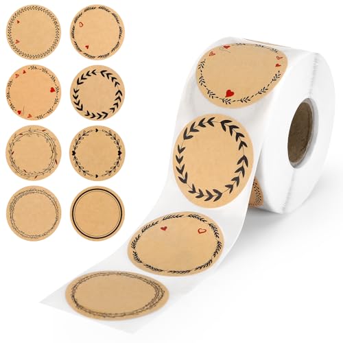 Staranry 500 Stück Kraftpapier Aufkleber zum Beschriften 38mm Marmeladen Etiketten Selbstklebend Runde Sticker Handmade Geschenkaufkleber für Marmeladenglas Geschenktüten