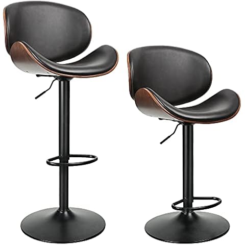 ONME Bar Stools Set of 2, Bentwood Adjustable Height Swivel Bar Stools, PU Leather Upholstered Bar Chair with Backless and Curved Footrest Dining Chair for Bar, Kitchen, Dining Room Cover
