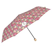 PERLETTI GREEN Eco-Sustainable Folding Travel Umbrella with Recycled Fabric Women - Organic Natural Wood Handle Manual Opening - Compact Lightweight Windproof Small Umbrellas