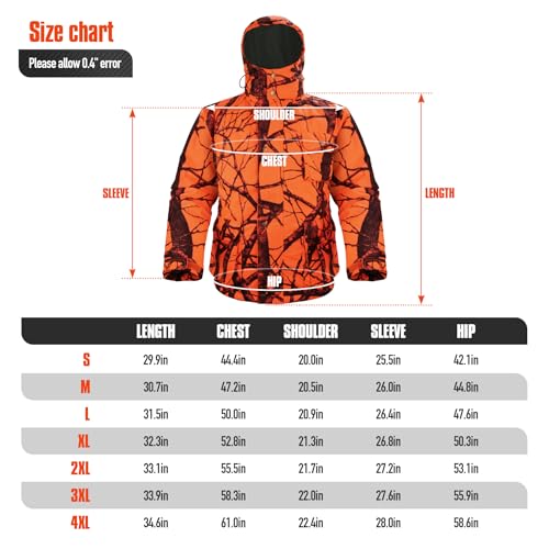 GUGULUZA Jagdjacke mit Fleecefutter, wasserabweisender Jagdmantel für Herren, geräuschloser Hirsch-Jagd-Parka, Upland-Jacken, Orange/Abendrot im Zickzackmuster (Sunset Chevron), 3XL