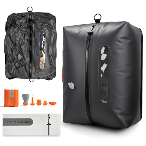 Seaflash Vacuum Travel Bags with Pump, 34L Space Saver Vacuum Compression Bags for Travel Luggage Suitcase Backpack, Waterproof & Reusable Vacuum Packing Cubes for Clothing (1PCS + Pump)