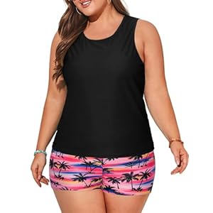 Hanna Nikole Tankini voor dames, sportief, grote maten, driedelige tanktop, met boyshorts, push-up, badpak, zwempak