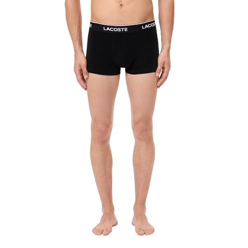Lacoste Men\'s Cotton Stretch Essentials Trunks, 5-pack (Amazon Exclusives), Black/White/Silver Chine, Large