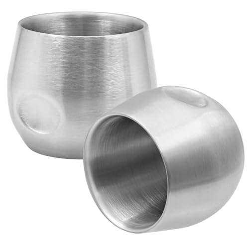 BSDLZCH Stainless Steel Espresso Cups 2pcs Set, 200ml Double Wall Insulated Unbreakable Stemless Tumbler Small Cup for Outdoor Events Picnics Party (Silver)