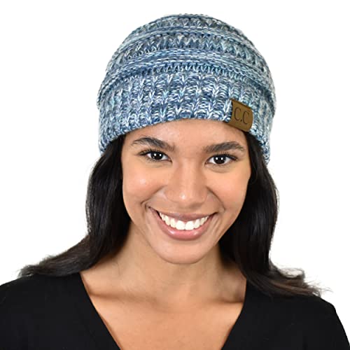 C.C Trendy Warm Chunky Soft Stretch Cable Knit Beanie Skully, Denim Multi