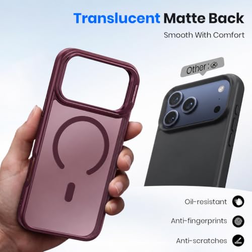 Image of Elzzi Kickstand Case for iPhone 17 Pro Max Case Compatible with MagSafe, Built-in Adjustable Camera Guard Stand, Translucent Matte Anti-Fingerprint Heavy Duty Shockproof Phone Cover - Cherry