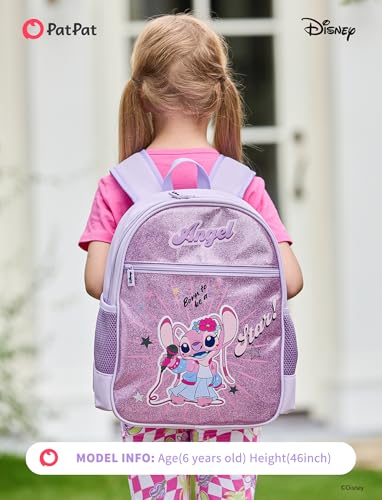 Image of Disney Stitch Angel Girls Backpack for Elementary Kindergarten, Medium 12L | Glitter Water-Stain-Tear-Resistant, Lightweight 350g, Ergonomic Padded Adjustable Strap, Chest Strap Support Large Capacity