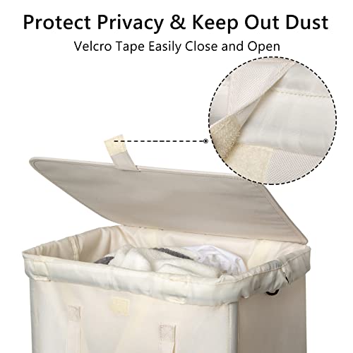 Image of WOWLIVE 100L Laundry Hamper with Lid, Large Foldbale Laundry Basket with 2 Removable Bags and Handles, Tall Collapsible Dirty Clothes Hamper for Laundry Room, Bathroom, Dorm (Beige)