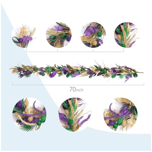 TEMPUS 5.9ft Mardi Gras Purple and Green Glitter Garland for Front Door Mardi Gras Party Garland for Mantel Glitter Party Home Indoor and Outdoor Decor by TEMPUS - Image 3